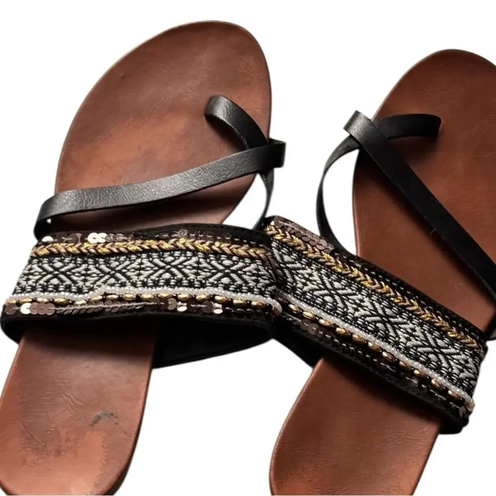 Black and Brown Strappy  Jewwel Embellished Sandals Sz 7